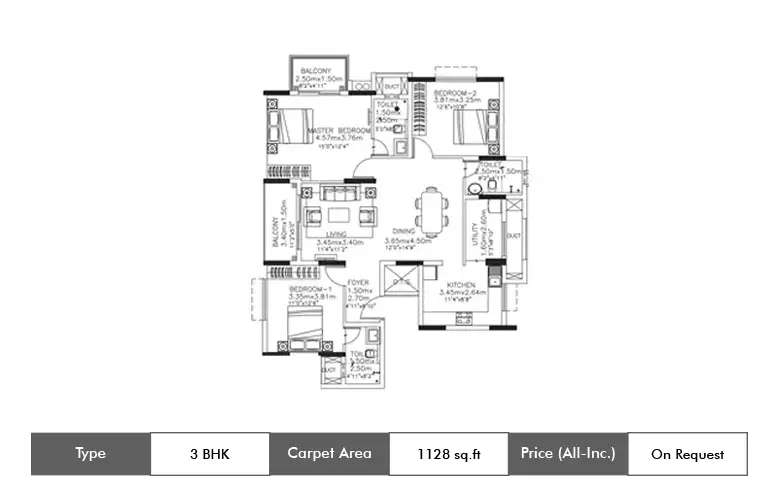 Floor plan for 3 BHK