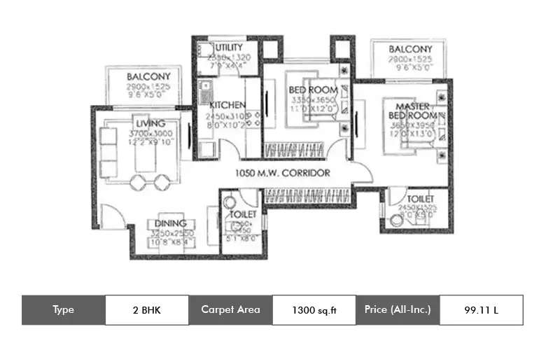Floor plan for 2 BHK