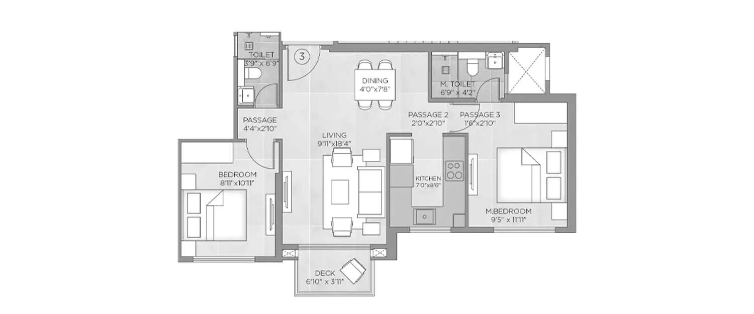 Floor plan for 2 BHK