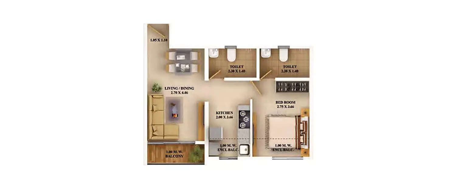 Floor plan for 1 BHK