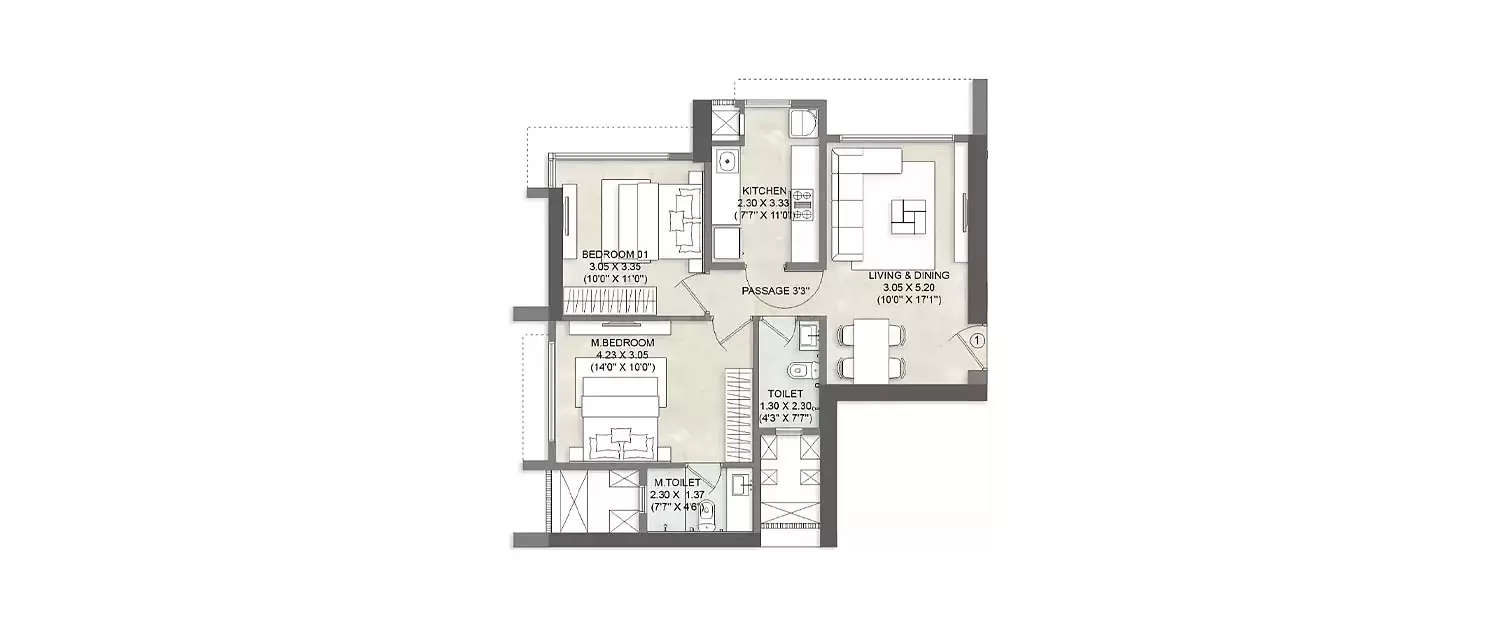Floor plan for 2 BHK