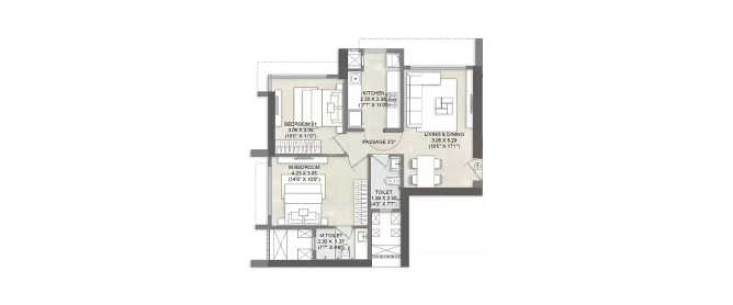 Kalpataru Elegante Kandivali - Floor plan 2 BHK 626 Sq.ft