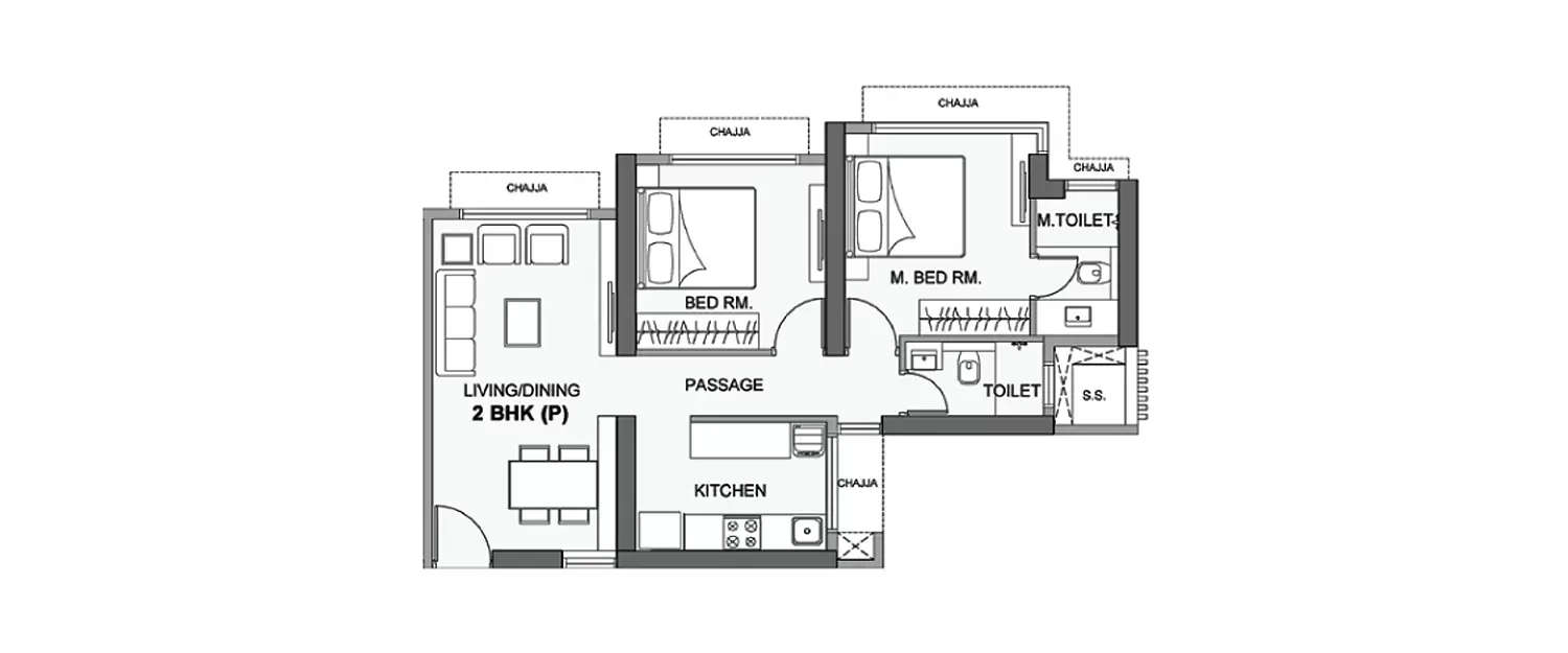 Floor plan for 2 BHK