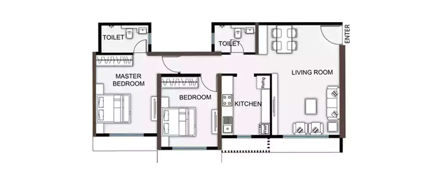 Floor plan for 2 BHK