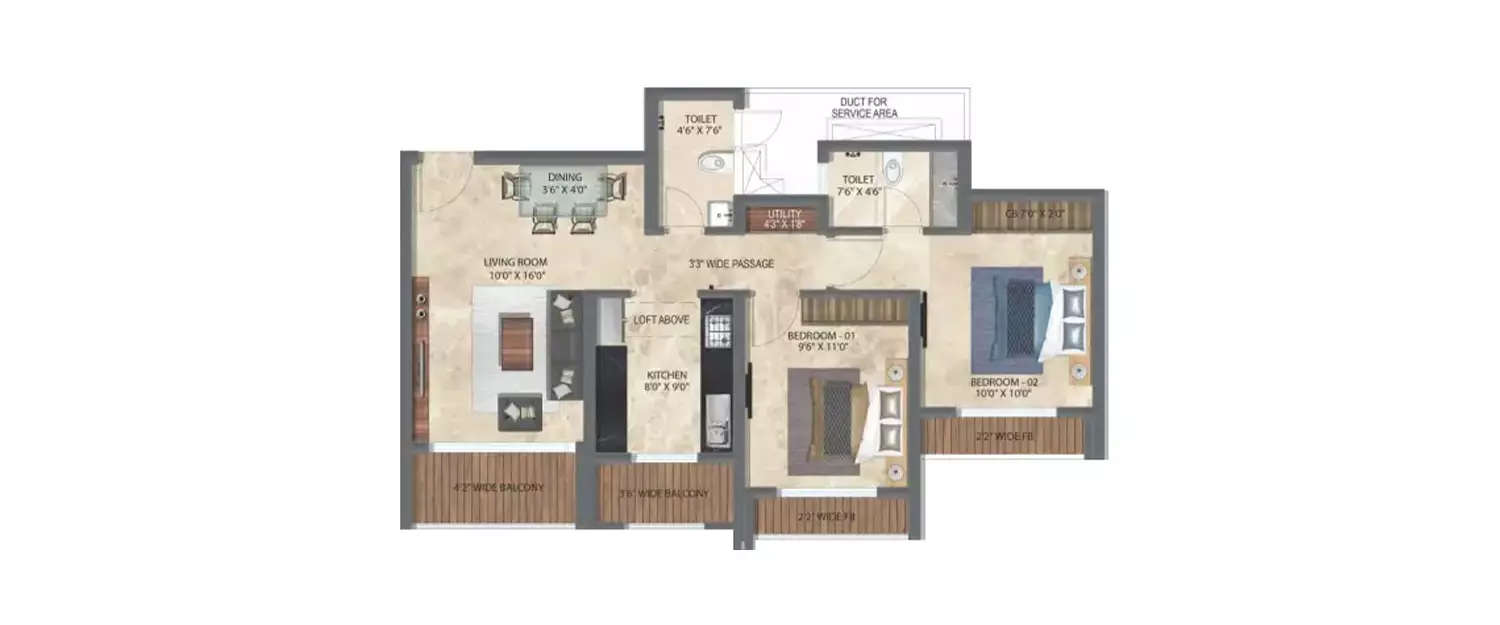 Floor plan for 3 BHK
