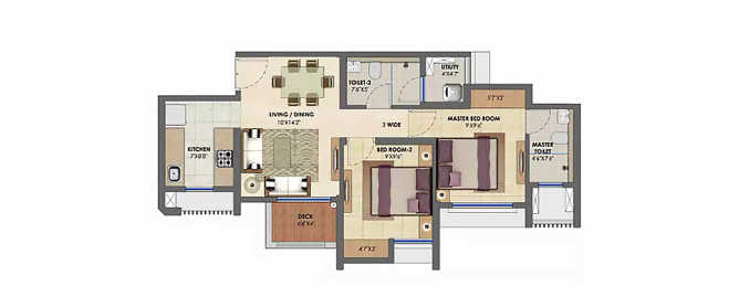 Lodha Casa Eden Bhiwandi - Floor plan 2 BHK 660 Sq.ft