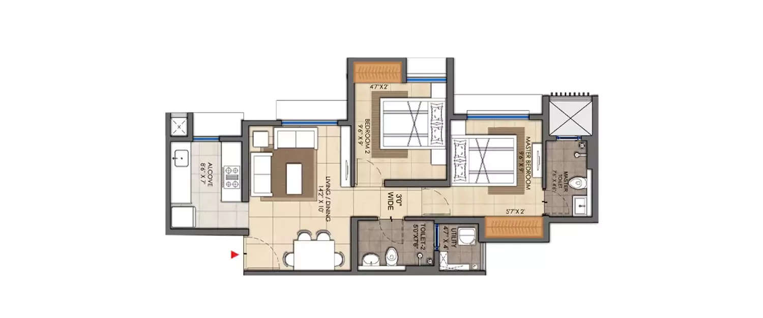 Floor plan for 2 BHK