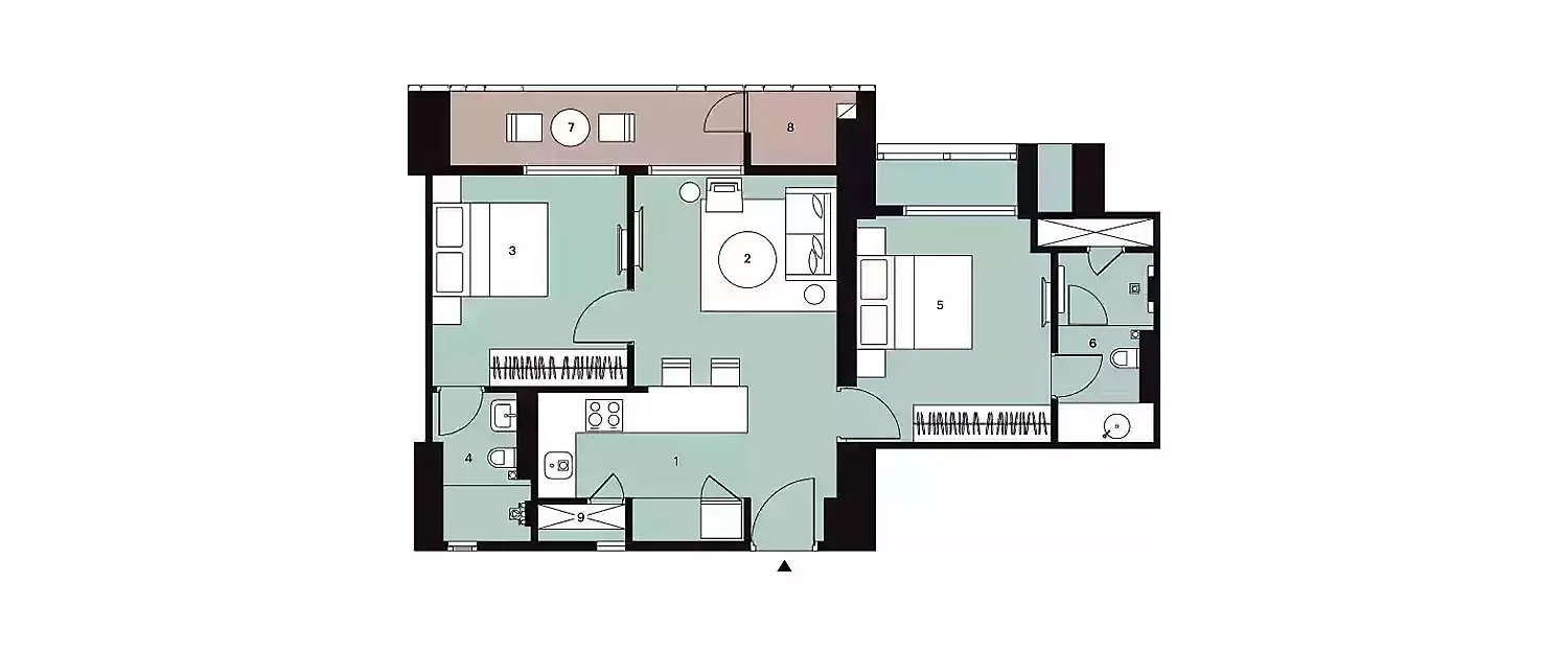 Floor plan for 2 BHK