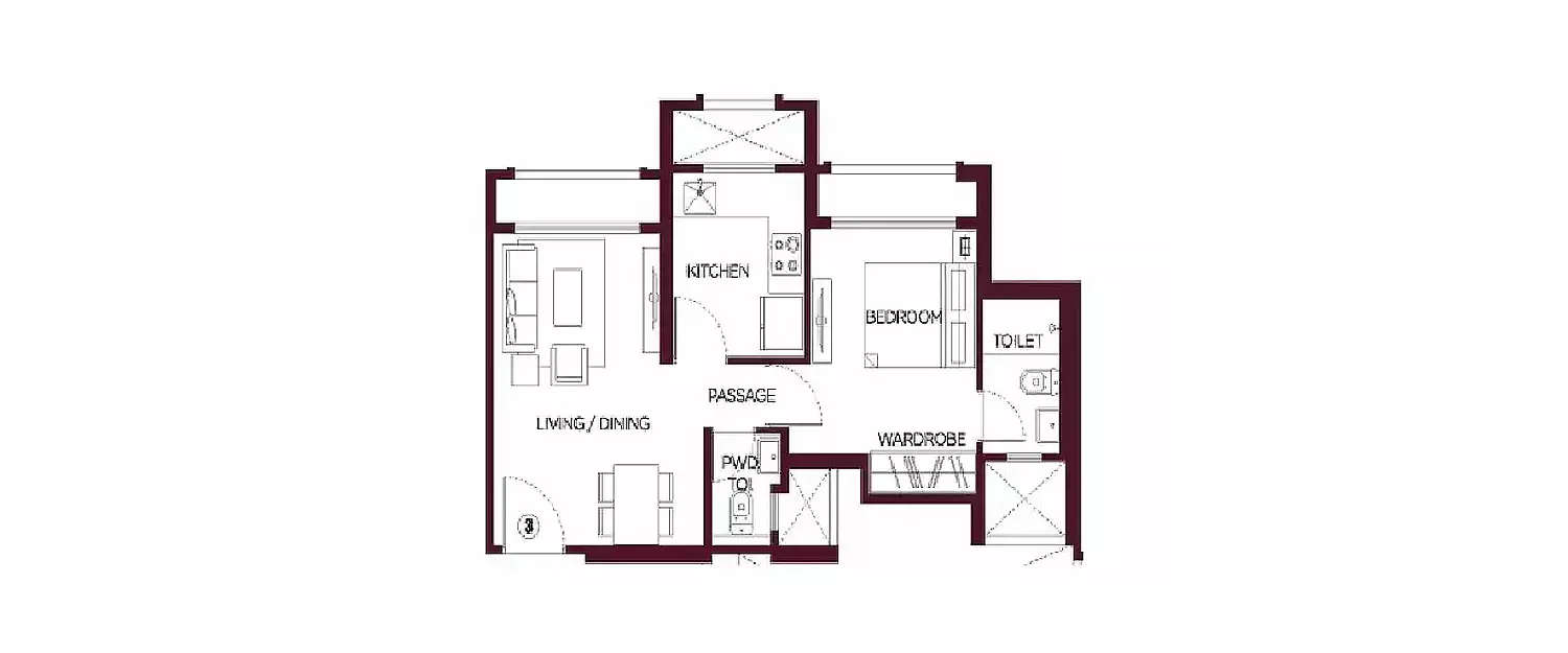 Floor plan for 1 BHK