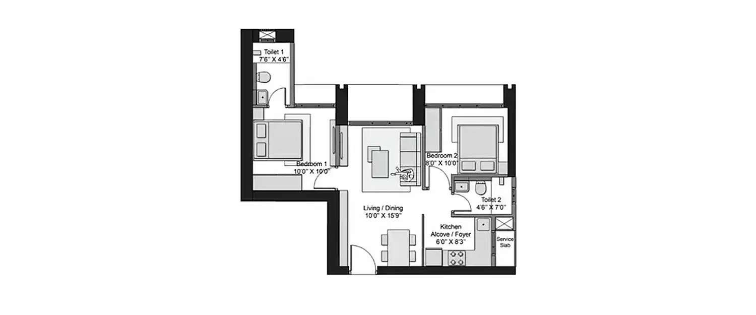 Floor plan for 2 BHK