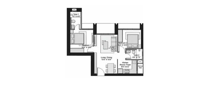 Transcon Triumph Andheri - Floor plan 2 BHK 501 Sq.ft