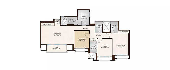Hiranandani One Park Ghodbunder Road - Floor plan 3 BHK 1391 Sq.ft