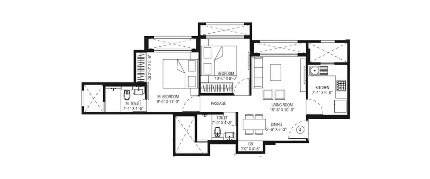 Floor plan for 2 BHK