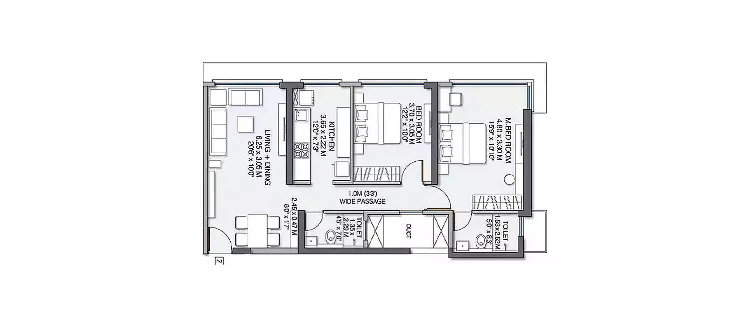 Floor plan for 2 BHK