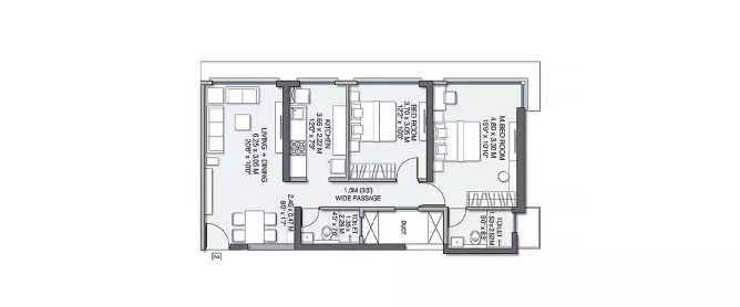 Wadhwa Pristine Matunga - Floor plan 2 BHK 780 Sq.ft