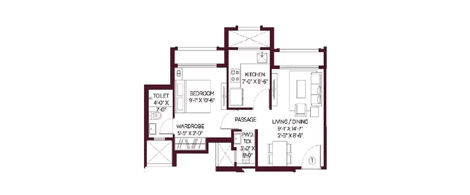 Floor plan for 1 BHK