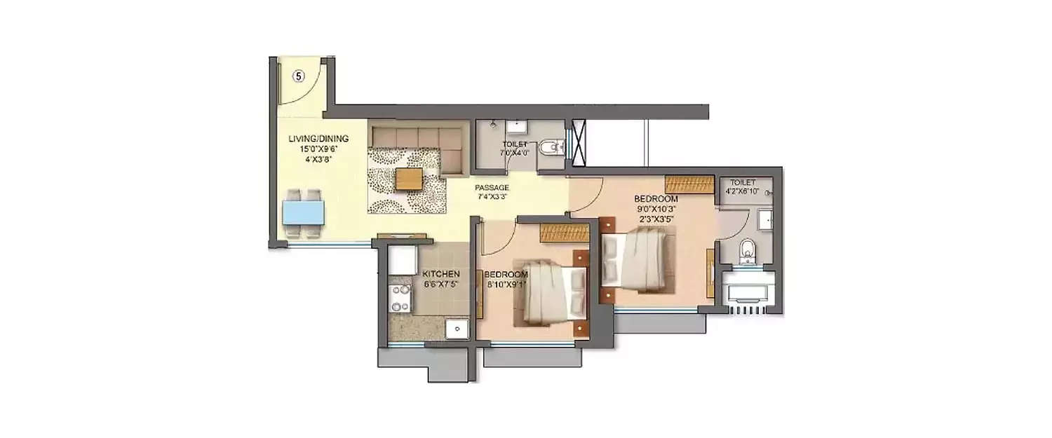 Floor plan for 1.5 BHK