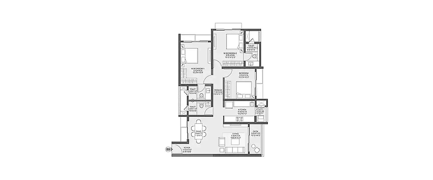 Floor plan for 3 BHK