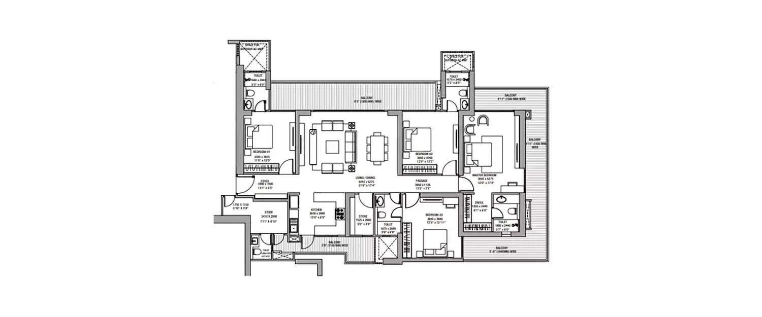 Floor plan for 4 BHK
