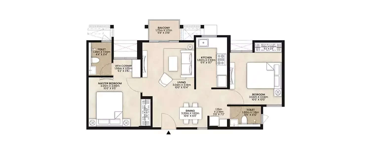 Floor plan for 2 BHK