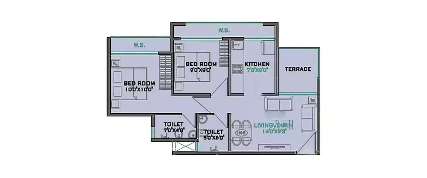 Floor plan for 2 BHK