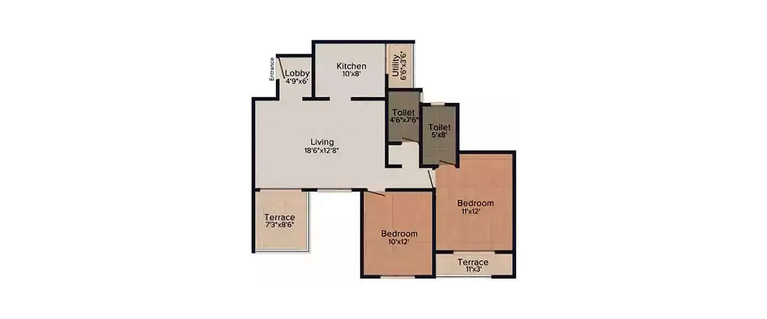 Floor plan for 2 BHK