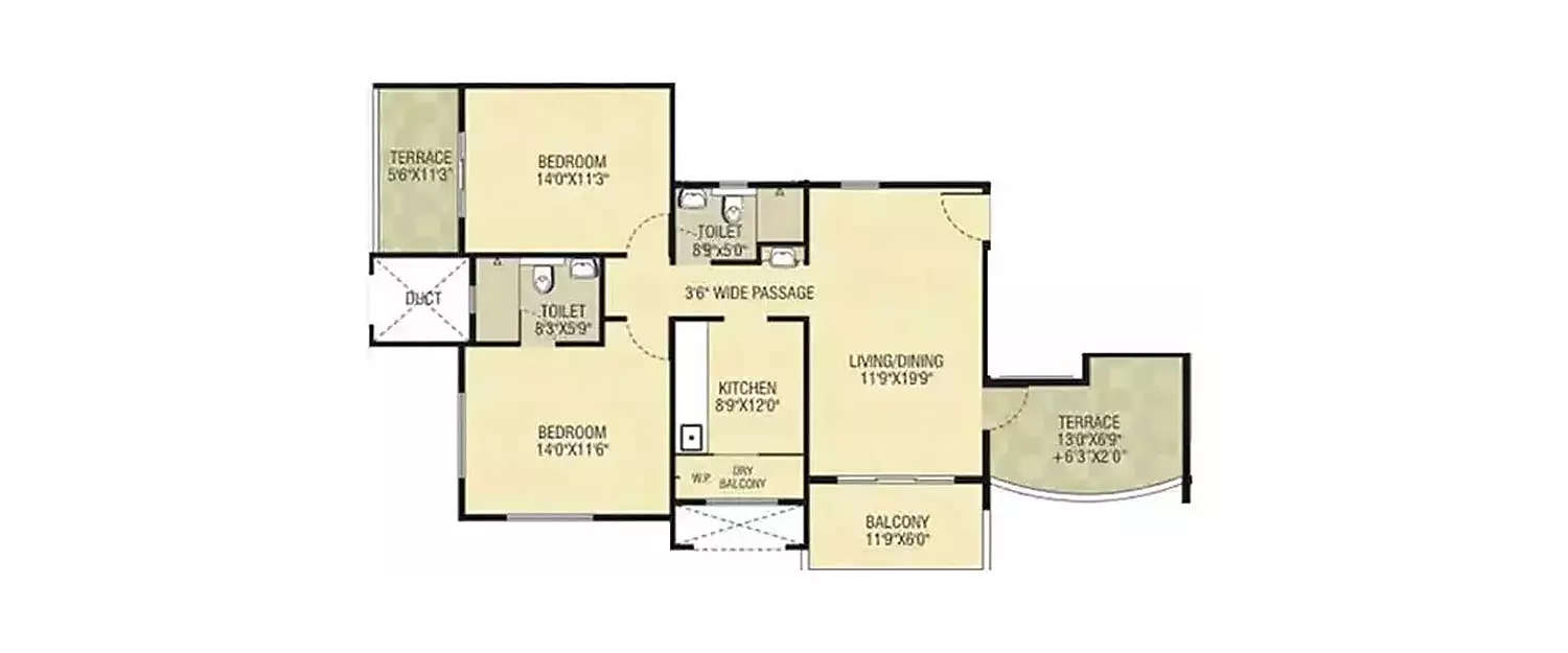 Floor plan for 2 BHK