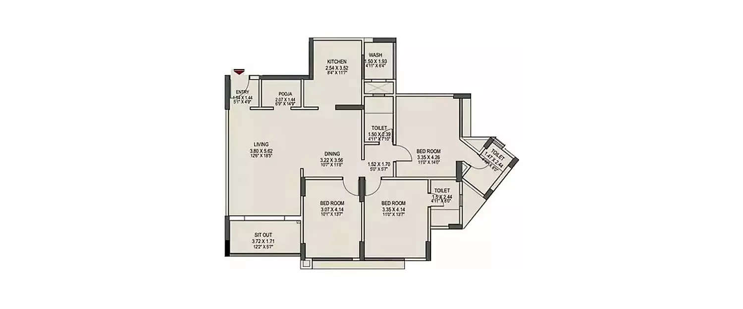 Floor plan for 3 BHK