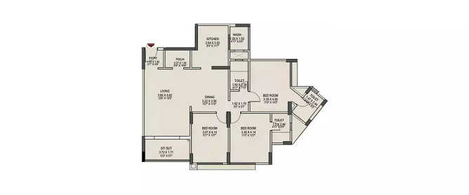 Pride Enchanta II Vijayanagar - Floor plan 3 BHK 1290 Sq.ft