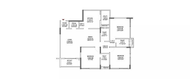 Pride Palatia II HBR Layout - Floor plan 3 BHK 1572 Sq.ft