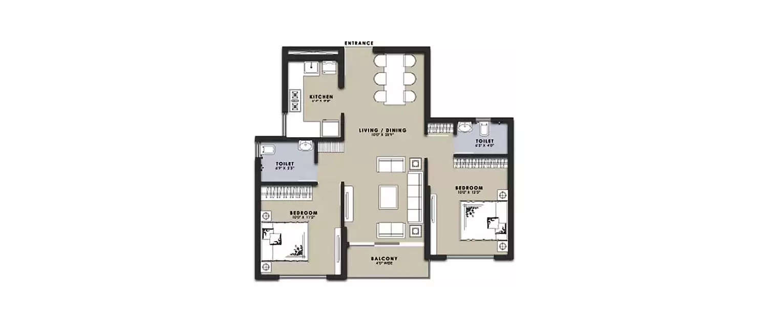 Floor plan for 2 BHK