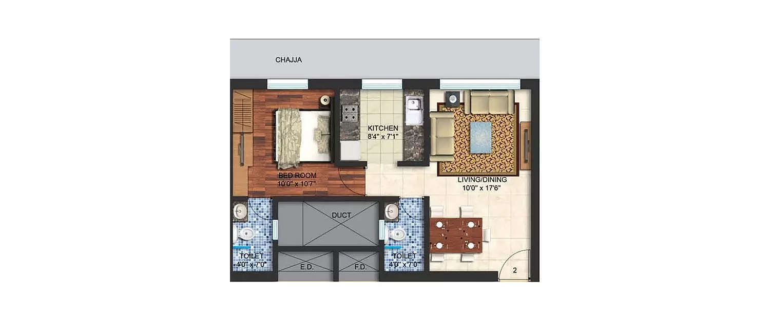 Floor plan for 1 BHK