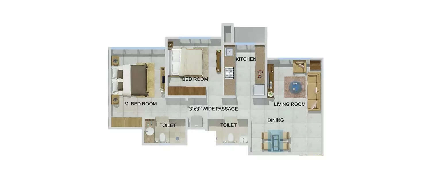 Floor plan for 2 BHK