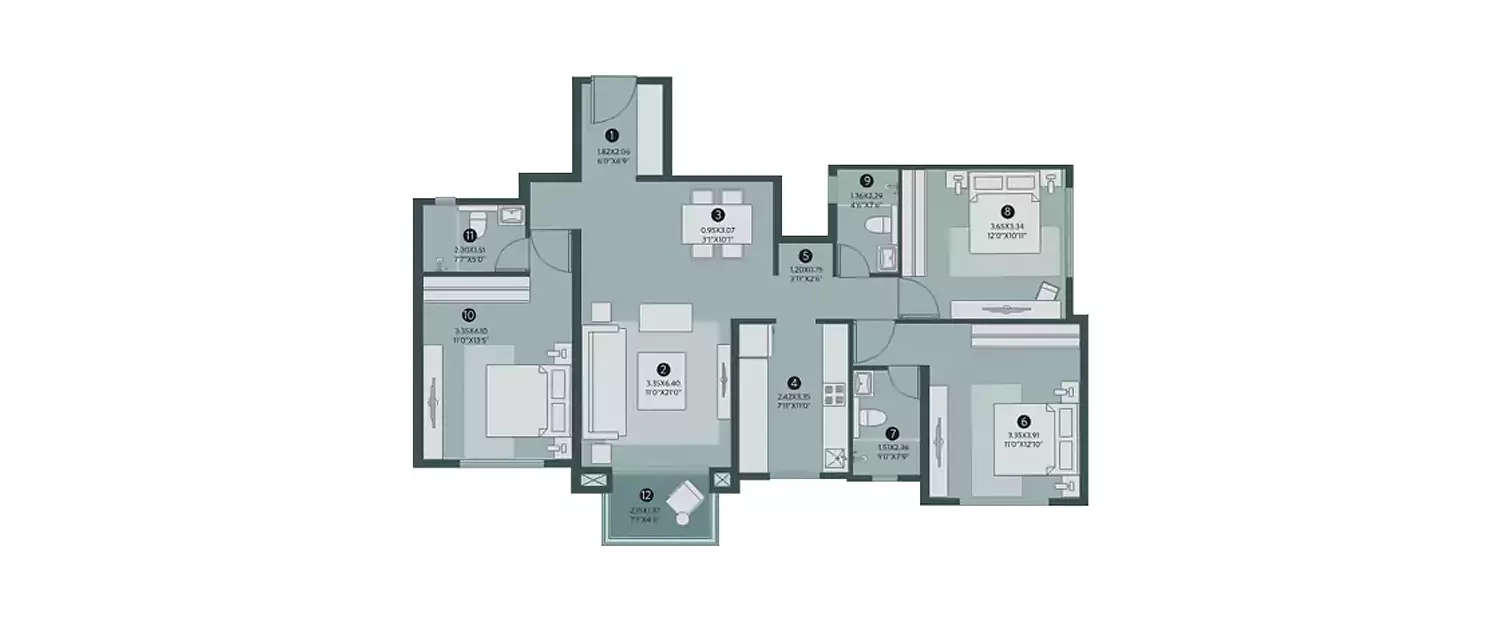 Floor plan for 3 BHK