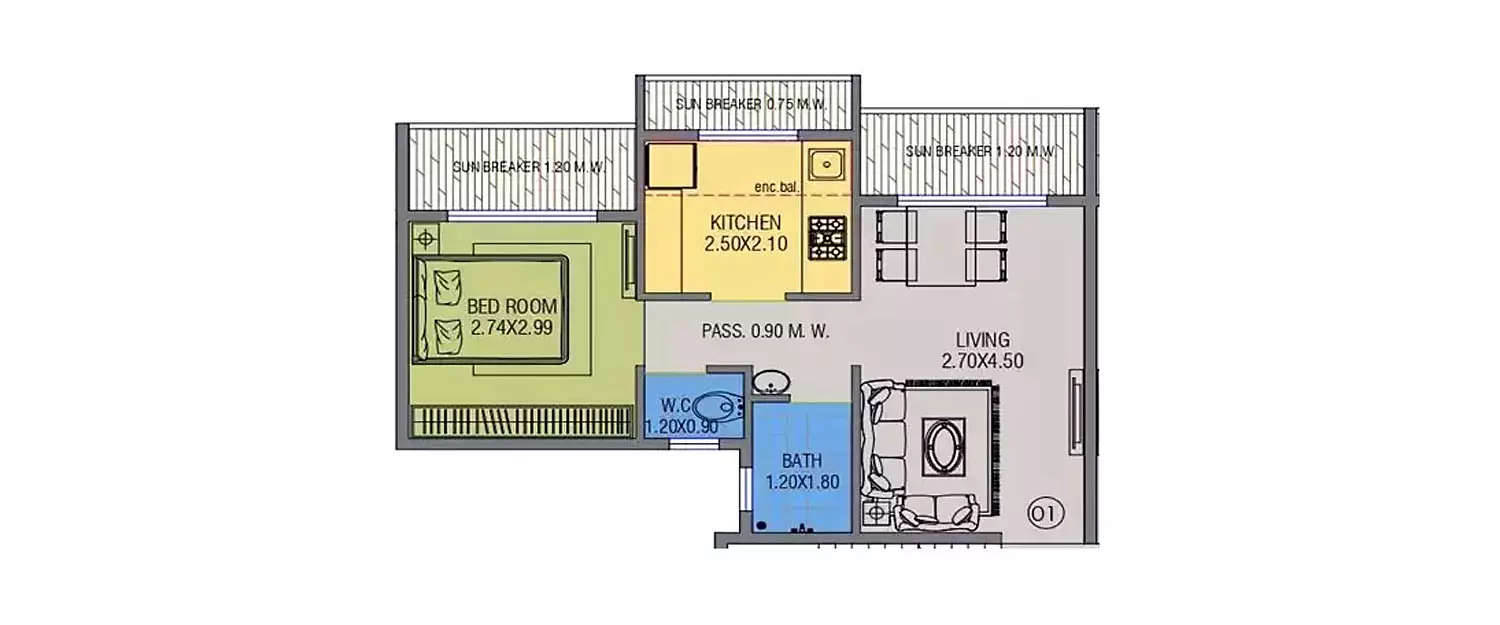 Floor plan for 1 BHK