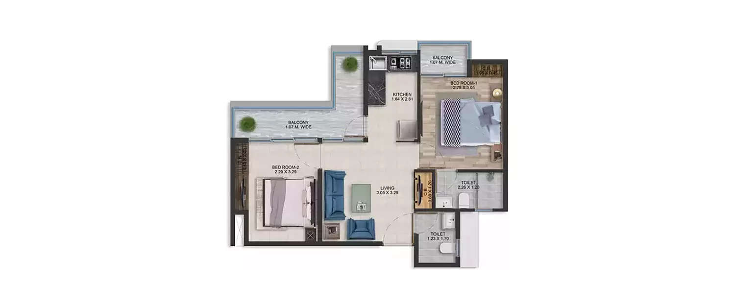 Floor plan for 2 BHK