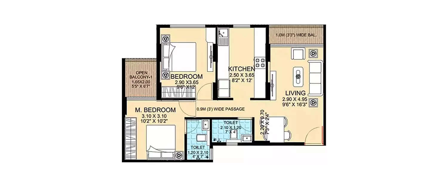 Floor plan for 2 BHK