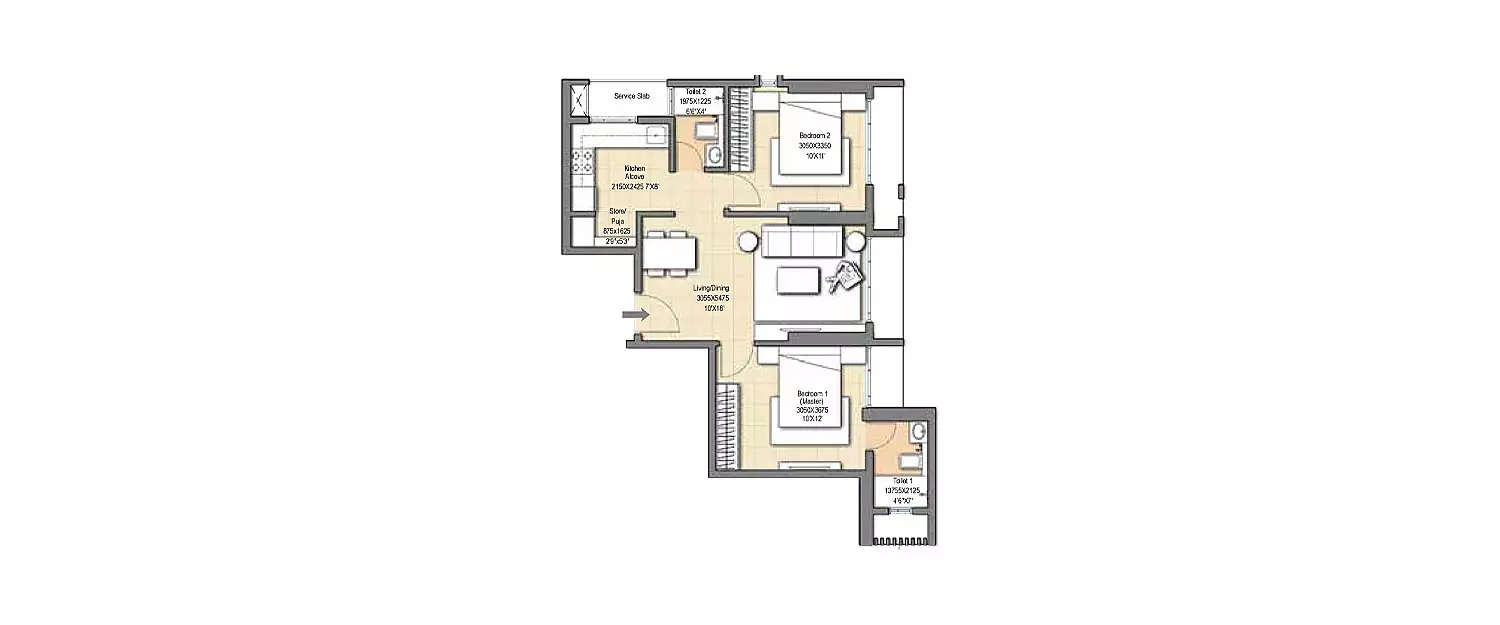 Floor plan for 2 BHK