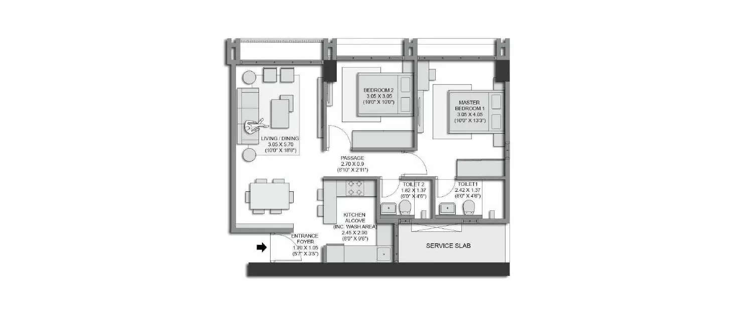 Floor plan for 2 BHK
