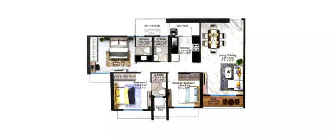 Sarova Aquila Kandivali - Floor plan 3 BHK 1076 Sq.ft