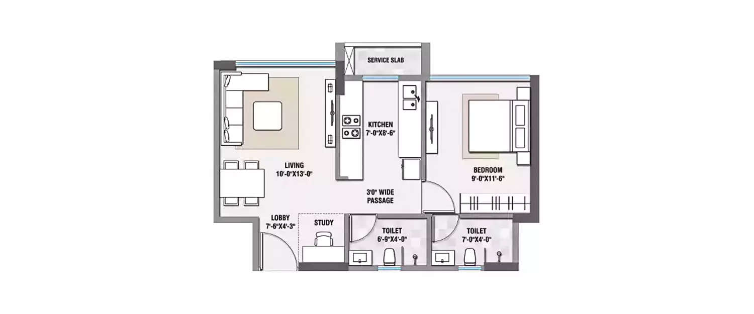 Floor plan for 1 BHK