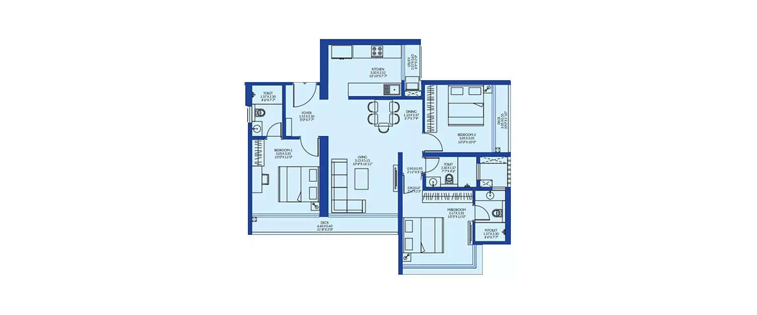 Floor plan for 3 BHK