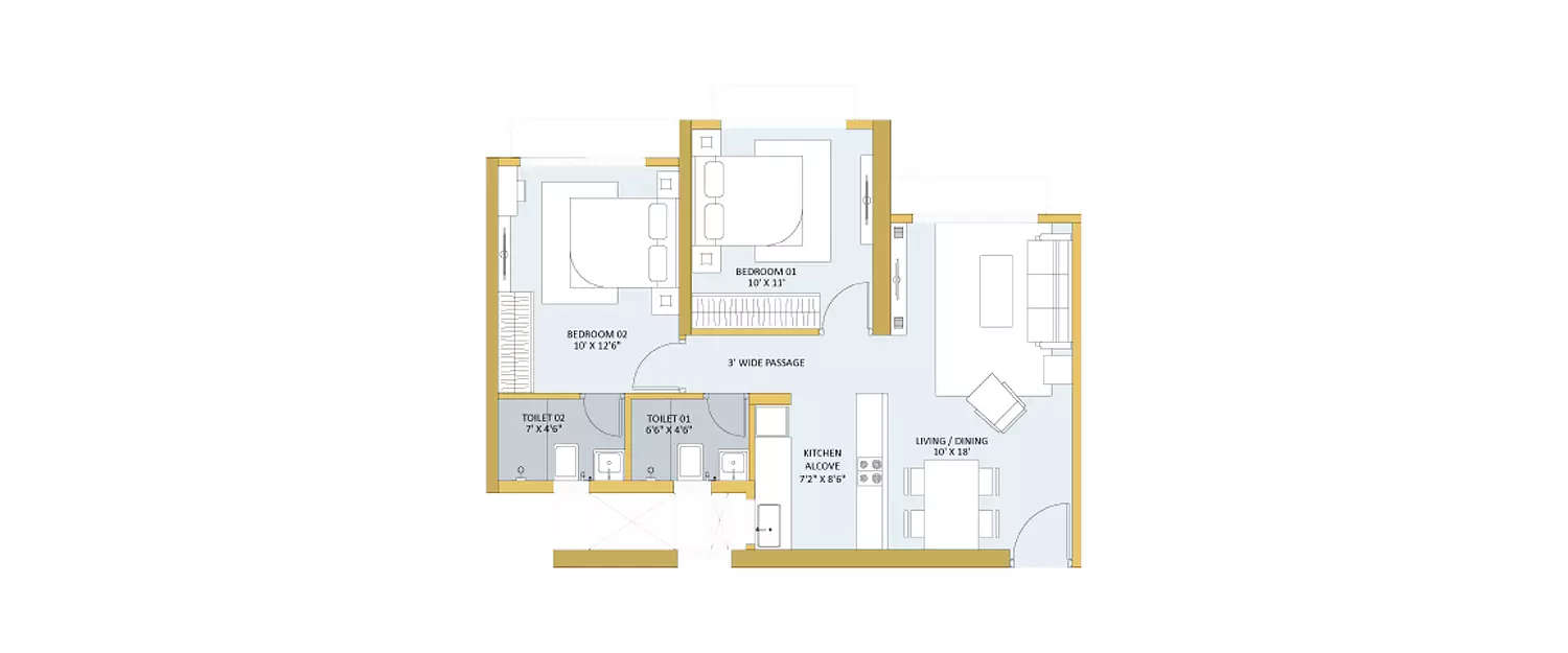 Floor plan for 2 BHK