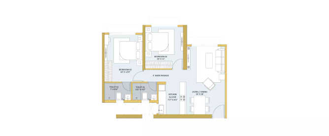 Ashford Royale Nahur - Floor plan 2 BHK 602 Sq.ft