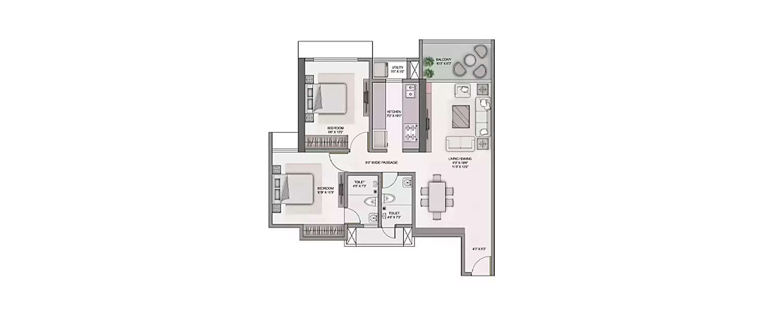 Floor plan for 2 BHK