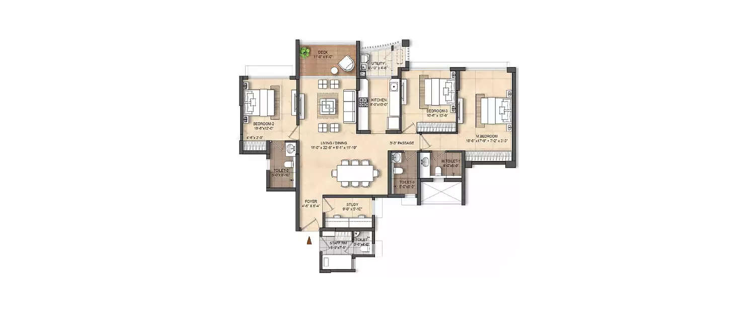 Floor plan for 3 BHK