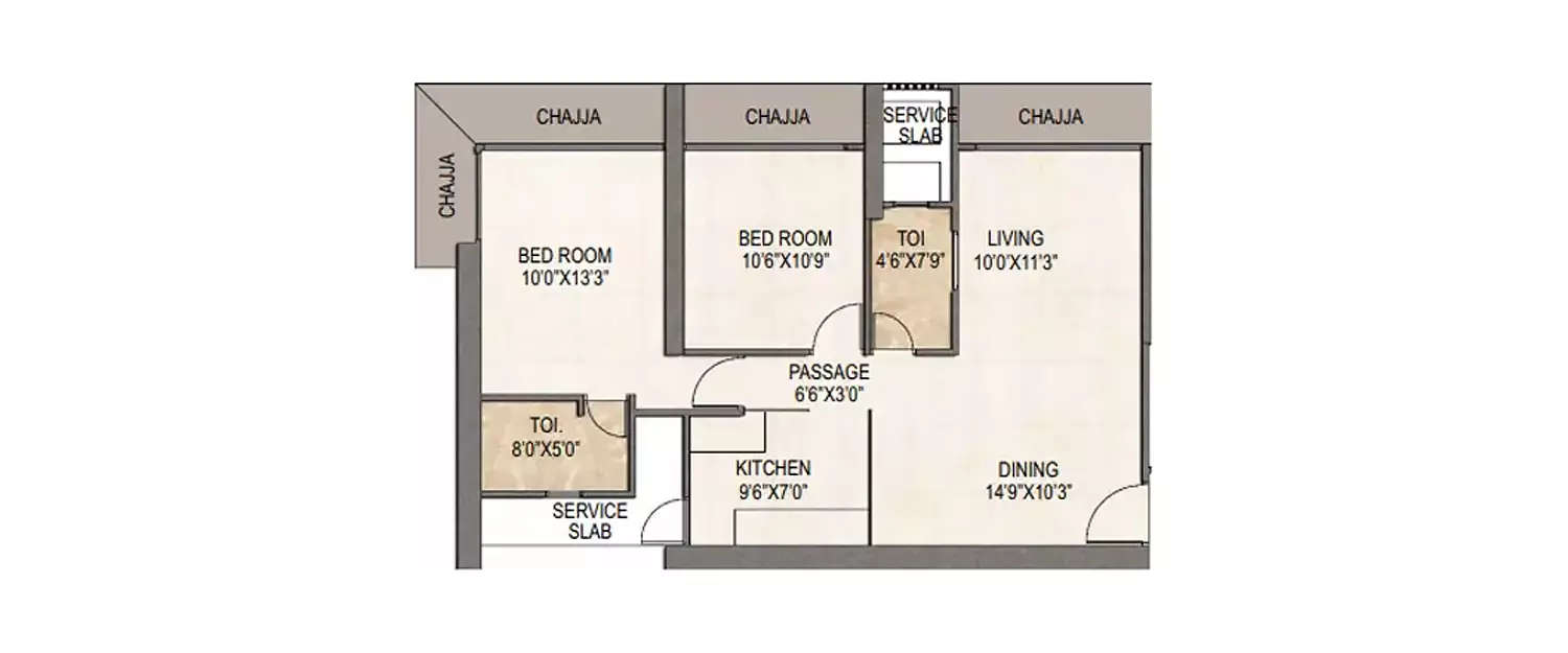 Floor plan for 2 BHK