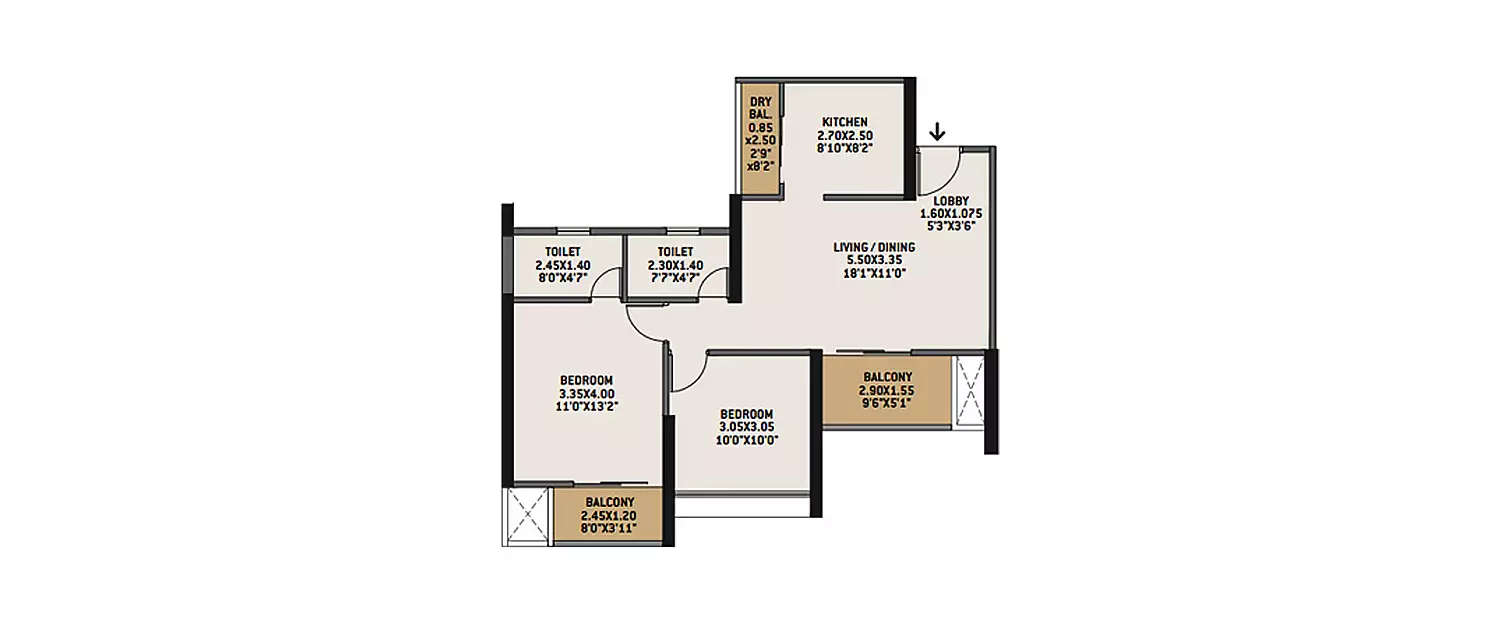 Floor plan for 2 BHK