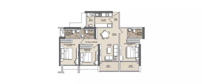 Narang Privado Thane - Floor plan 3 BHK 1070 Sq.ft