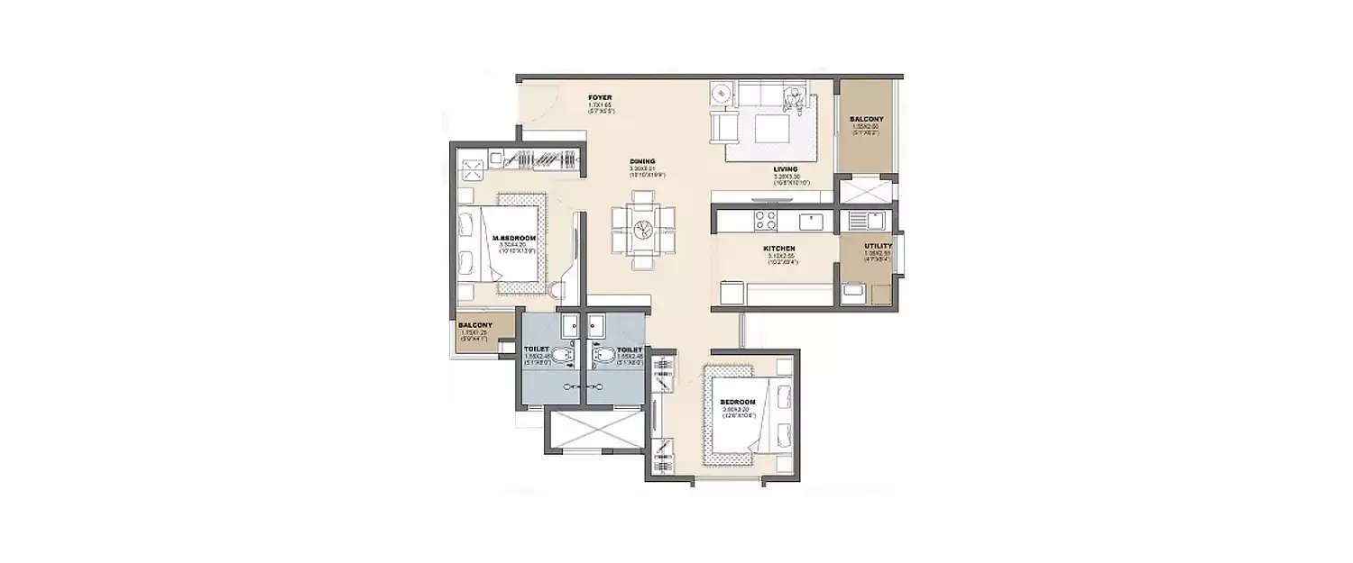Floor plan for 2 BHK